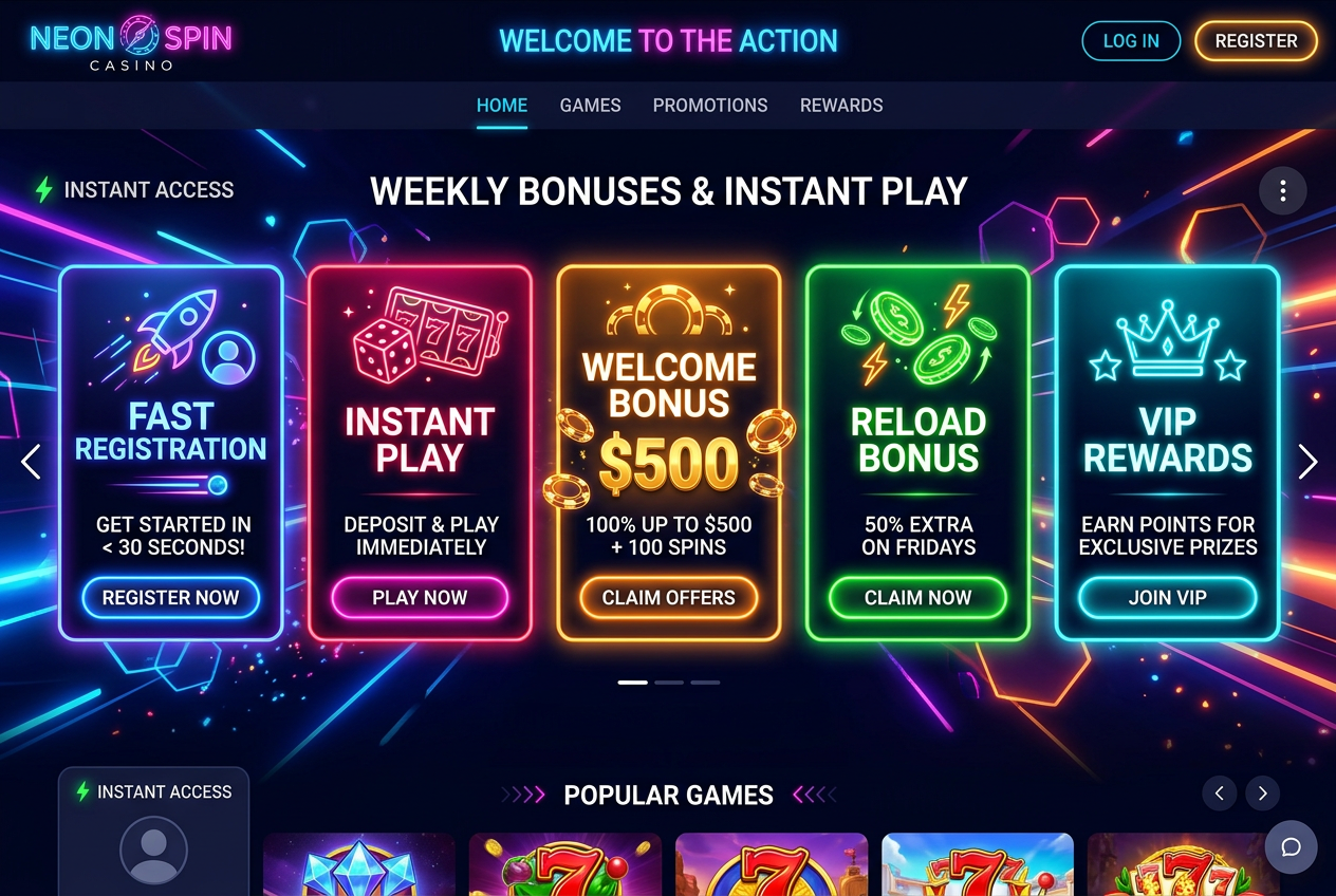 Moderní digitální rozhraní kasina s přehledem bonusů a rychlou registrací